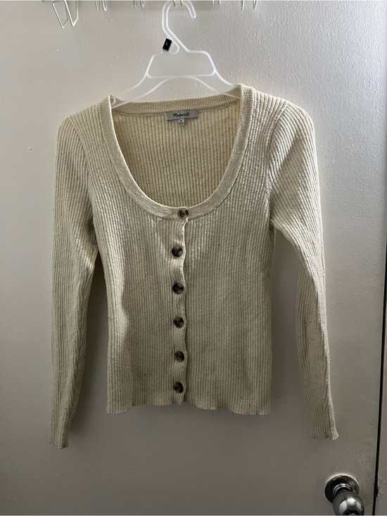 Madewell Sweaters - Madewell Ivory Ribbed Scoop-Neck Button Cardigan